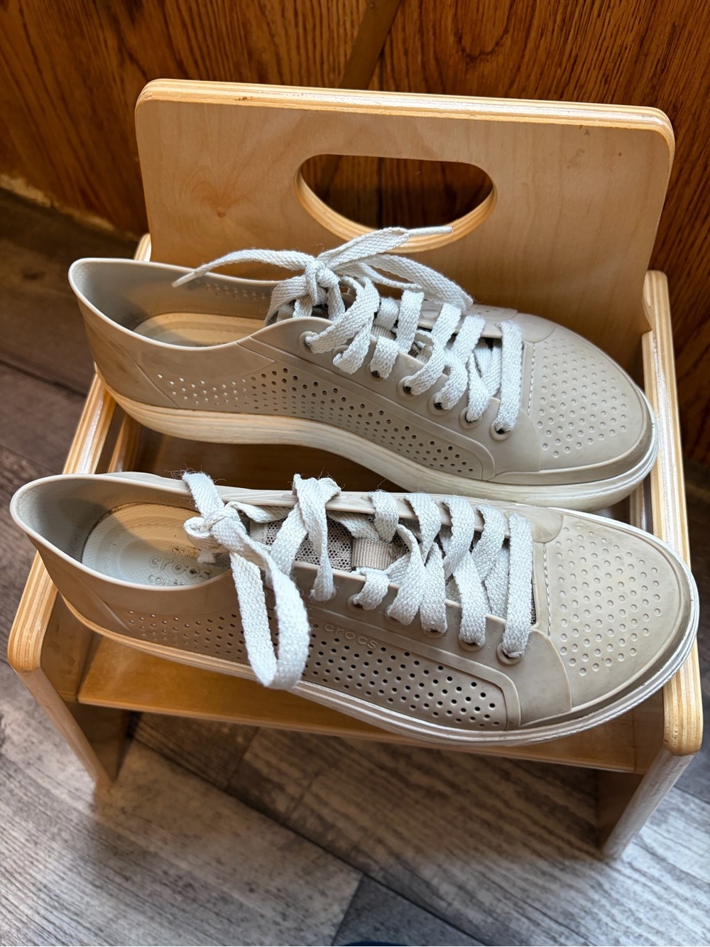 Crocs Women’s Casual Lace-Up Sneakers in Light Beige